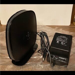 Black Wireless Router with Power Adapter